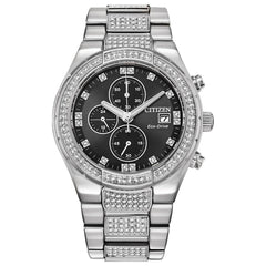 Citizen Men's Chronograph Watch - Crystal Black Dial Silver Tone Bracelet | CA0750-53E