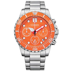 Citizen Men's Chronograph Watch - Quartz Orange Dial Silver Bracelet | AI5008-82X