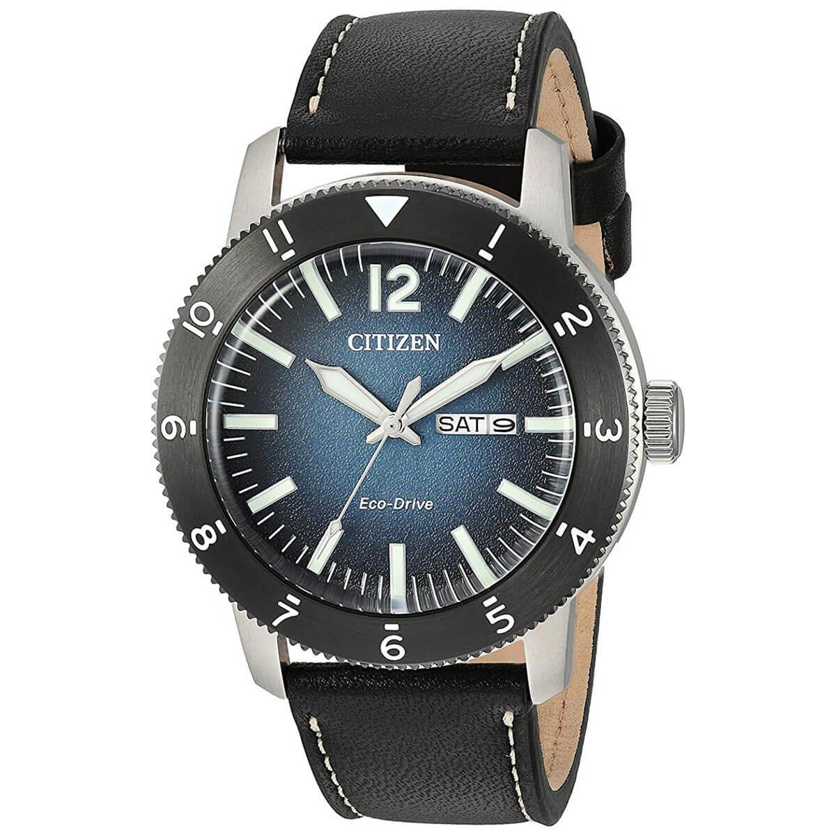 Citizen Men's Eco Drive Watch - Brycen Orange Dial Leather Strap | AW0