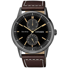 Citizen Men's Eco-Drive Watch - Chrono Black Dial Brown Leather Strap | BU3027-16E