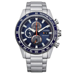 Citizen Men's Eco-Drive Watch - Chronograph Blue Dial Silver Bracelet | CA0781-84L