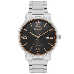 Citizen Men's Eco-Drive Watch - Corso Black Dial Silver Steel Bracelet | BM6757-84H