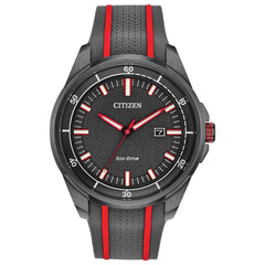 Citizen Men's Eco Drive Watch - Drive Grey and Red Silicone Rubber Strap | AW1607-03H