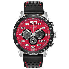 Citizen Men's Eco Drive Watch - Primo Chronograph Black and Red Strap | CA4430-01X