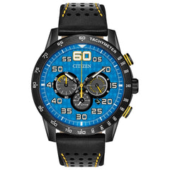 Citizen Men's Eco Drive Watch - Primo Chronograph Black and Yellow Strap | CA4435-08L