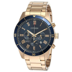 Citizen Men's Quartz Watch - Chronograph Blue Dial Rose Gold Bracelet | AN8169-58L
