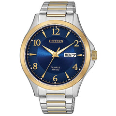 Citizen Men's Quartz Watch - Dress Day-Date Blue Dial Two Tone Bracelet | BF2005-54L