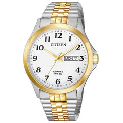 Citizen Men's Quartz Watch - Dress White Dial Two Tone Expansion Bracelet | BF5004-93A
