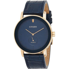 Citizen Men's Quartz Watch - Rose Gold Tone Case Navy Blue Leather Strap | BE9183-03L
