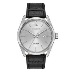 Citizen Men's Strap Watch - CTO Eco-Drive Silver Dial Black Leather | BM7410-01A