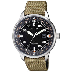 Citizen Men's Strap Watch - Eco-Drive Black Dial Beige Nylon | BM7390-14E