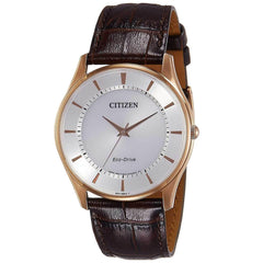 Citizen Men's Strap Watch - Eco-Drive Silver Dial Brown Leather | BJ6483-01A