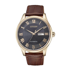 Citizen Men's Watch - Automatic Brown Leather Strap Rose Gold Steel Case | NH8363-14H
