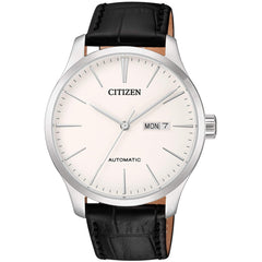 Citizen Men's Watch - Automatic Date Display White Dial Leather Strap | NH8350-08B