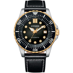 Citizen Men's Watch - Automatic Rotating Bezel Black Dial Leather Strap | NJ0176-10E