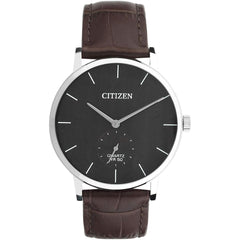 Citizen Men's Watch - Black Dial Silver Tone Case Brown Leather Strap | BE9170-13H