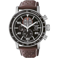Citizen Men's Watch - Chrono Black Dial Brown Genuine Leather Strap | CA0641-24E