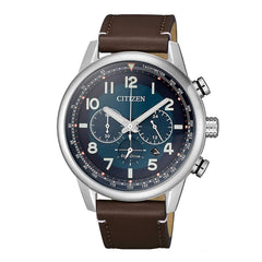 Citizen Men's Watch - Chronograph Power Reserve Blue Dial Brown Strap | CA4420-13L