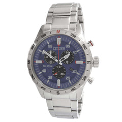 Citizen Men's Watch - Eco-Drive Black and Blue Dial Steel Chronograph | AT2520-89L