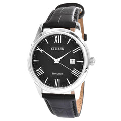 Citizen Men's Watch - Eco-Drive Black Dial Leather Strap Power Reserve | AW1231-07E