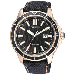 Citizen Men's Watch - Eco-Drive Black Dial Rose Gold Case Nylon Strap | AW1523-01E