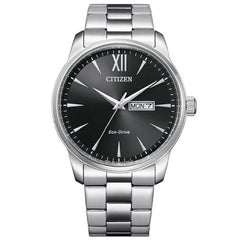 Citizen Men's Watch - Eco-Drive Black Dial Silver Bracelet Day-Date | BM8550-81E