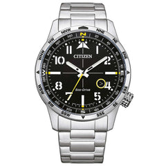 Citizen Men's Watch - Eco-Drive Black Dial Silver Tone Bracelet Compass | BM7550-87E