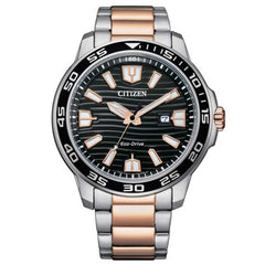Citizen Men's Watch - Eco-Drive Black Dial Two Tone Steel Bracelet Date | AW1524-84E