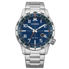 Citizen Men's Watch - Eco-Drive Blue Dial Silver Tone Bracelet Compass | BM7550-87L