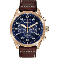 Citizen Men's Watch - Eco Drive Chrono Blue Dial Brown Leather Strap | CA4213-26L