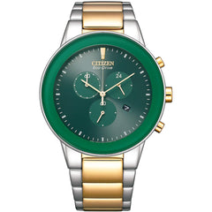 Citizen Men's Watch - Eco-Drive Chronograph Green Dial Two Tone Steel | AT2244-84X