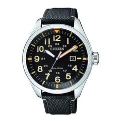Citizen Men's Watch - Eco-Drive Power Reserve Black Dial Nylon Strap | AW5000-24E