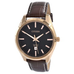 Citizen Men's Watch - Japanese Quartz Black Dial Brown Leather Strap | BI1033-04E