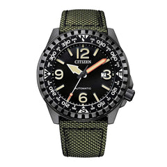 Citizen Men's Watch - Rotating Bezel Green Nylon Strap Date Display | NJ2197-19E