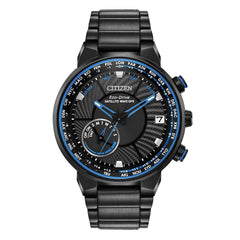 Citizen Men's World Timer Watch - Satellite Wave GPS Black Steel Bracelet Black Dial