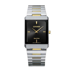 Citizen Unisex Eco Drive Watch - Stiletto Black Dial Two Tone Bracelet | AR3104-55E