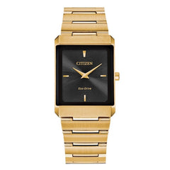 Citizen Unisex Eco-Drive Watch - Stiletto Black Dial Yellow Gold Bracelet | EG6012-59E