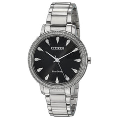 Citizen Women's Bracelet Watch - Silhouette Crystal Eco-Drive Black Dial | FE7040-53E
