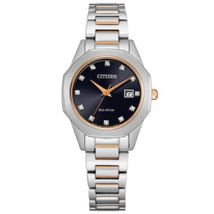 Citizen Women's Diamond Watch - Corso Black Dial Two Tone Bracelet | EW2586-58E