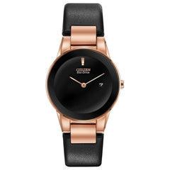 Citizen Women's Eco Drive Watch - Axiom Black Dial Black Leather Strap | GA1058-16E