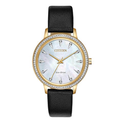 Citizen Women's Eco-Drive Watch - Stiletto Crystal Black Leather Strap | FE7042-07D