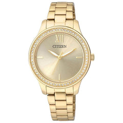 Citizen Women's Quartz Watch - Champagne Dial Yellow Gold Case Bracelet | EL3088-59P
