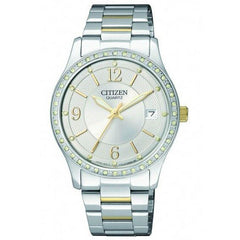 Citizen Women's Quartz Watch - Swarovski Crystal Bezel Silver Tone Dial | EV0044-58A