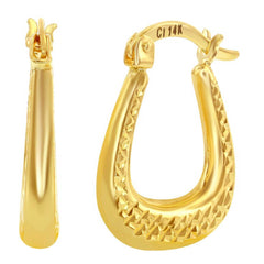 Women's Earrings - 14K Yellow Gold Diamond-Cut Oval Hoop | 14A-113