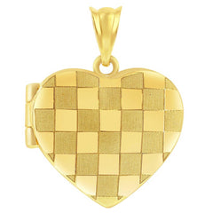 Women's Locket - 14K Yellow Gold Checkered Heart | 14J-208
