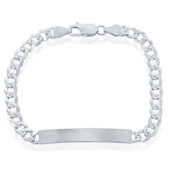 Classic Men's Bracelet - Sterling Silver 5mm Pave Curb Chain ID | S-5124