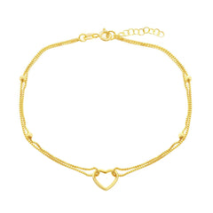 Classic Women's Anklet - Double Strand Brought Together with Open Heart | R-9117-GP