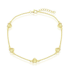 Classic Women's Anklet - Gold Plated Sterling Silver Station Hearts | R-9251-GP