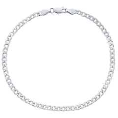 Classic Women's Anklet - Rhodium Plated Sterling Silver 3.5mm Cuban Style | Q-5768-9