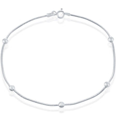 Classic Women's Anklet - Silver Plated Snake Chain with 4mm Bead, 10 inch | R-9256-10
